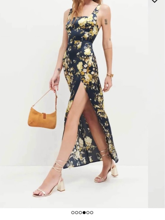 Reformation Dresses & Skirts - Reformation Solay Silk Dress Size 2, Navy and Yellow Floral Maxi Dress